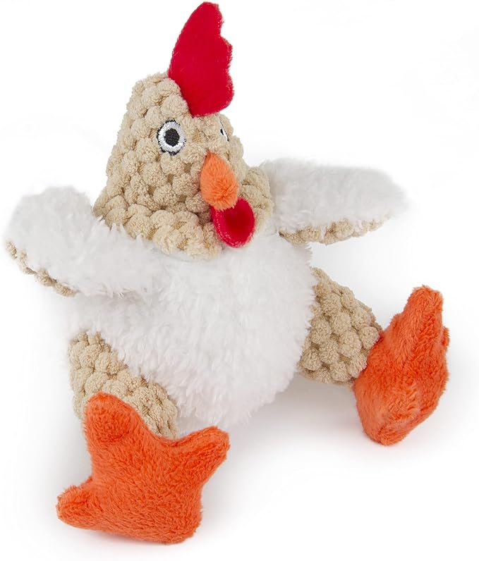 goDog Checkers Just For Me Fat Rooster Squeaky Plush Dog Toy, Chew Guard Technology - White, Mini