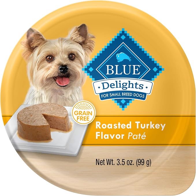 Blue Buffalo Delights Natural Adult Small Breed Wet Dog Food Cups, Pate Style, Roasted Turkey Flavor in Savory Juice 3.5-oz (Pack of 12)