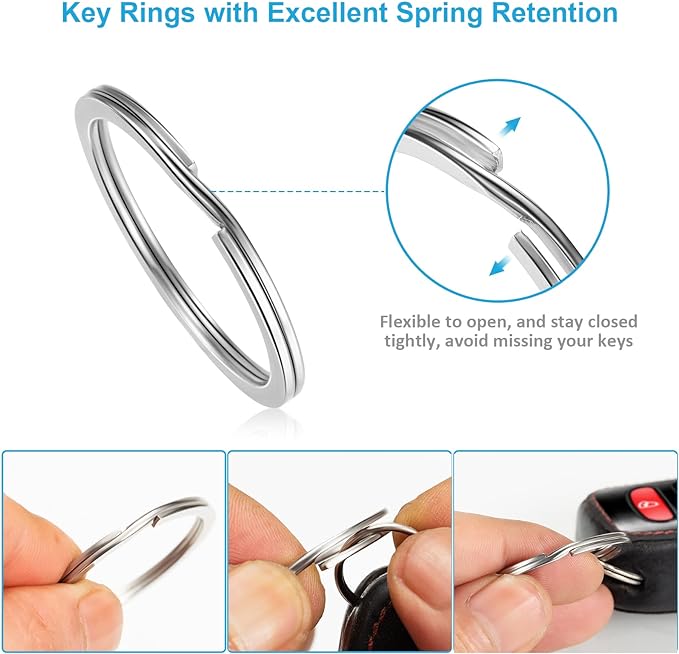 Split Key Ring Circle Assorted, Round Keyring Durable 5 Sizes (1/2 inch, 3/4 inch,1 inch, 1.25 inch, 1.38 inch)