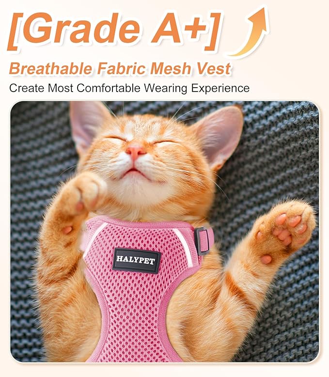 Cat Harness and Leash Set [ MAX Safety Third Generation ] Escape Proof Soft Adjustable Cat Leash Breathable Comfortable Vest Easy to Wear Kitten Harness for Outdoor Walking