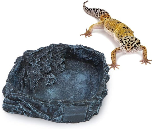 Wontee Reptile Water Dish Feeding Bowl Reptile Food Dish for Lizard Gecko Bearded Dragon Snake Tortoise Frog Hermit Crab (Black)