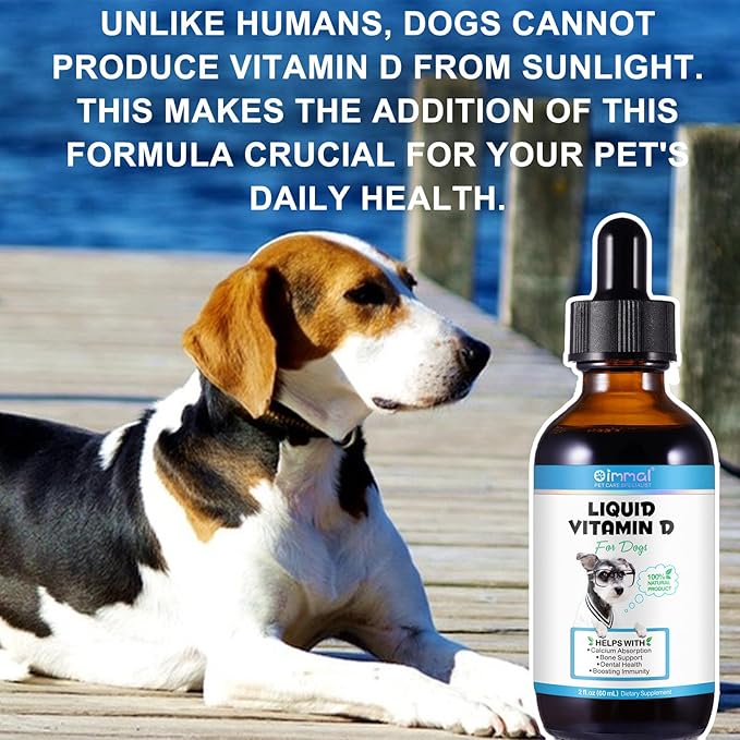 Vitamin D for Dogs, Liquid D for Dogs, Dog Vitamins D Drops Promote Calcium Absorption, Supports Hip & Joint Health and Dog Dental Health - Pet Supplements Liquid Vitamins D, Bacon Flavour - 2 Fl Oz