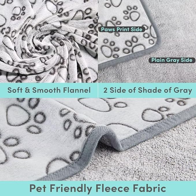 Stuffed Premium Soft Dog Blanket, with Flannel Grey Cute Paw Print, 43 * 66 inches, Cat Blanket Puppy Supplies Dog Products Stuff Essentials