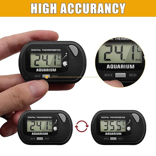 Fish Tank Digital Thermometer Aquarium Thermometer Reptile Thermometer Water Thermometer with MAX/MIN LCD Display Terrarium Water Temperature Test Aquarium Temperature Measurement (Grey)