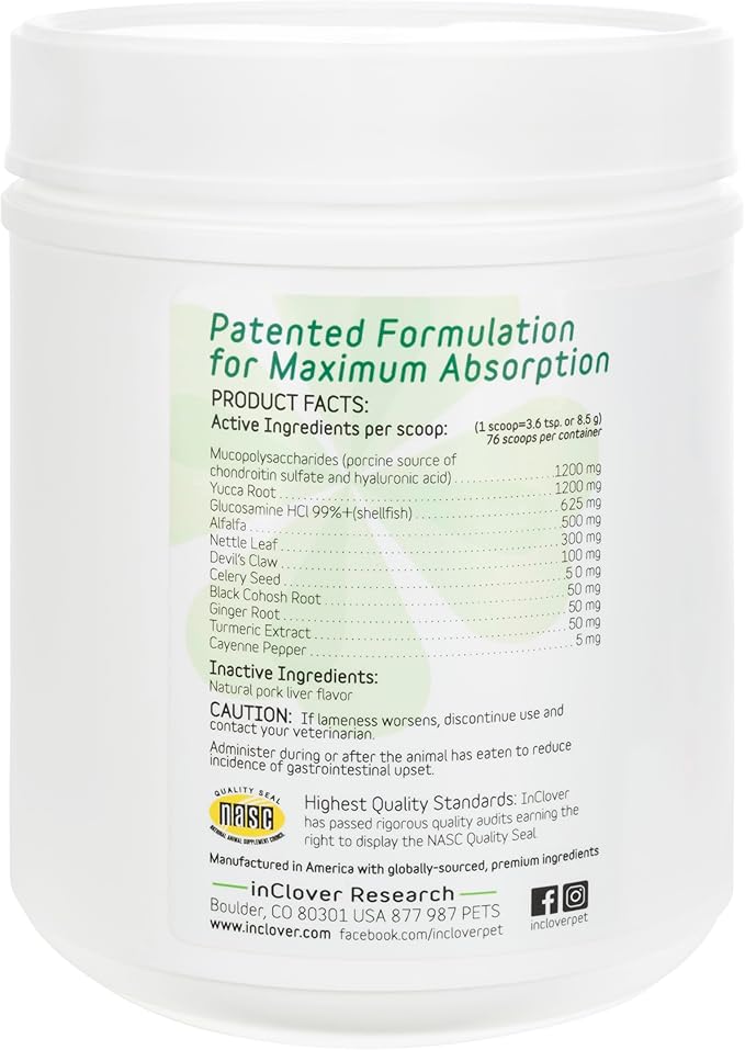 InClover Connectin Hip and Joint Supplement for Dogs. Combines Glucosamine, Chondroitin and Hyaluronic Acid with Herbs for Comfort and Mobility