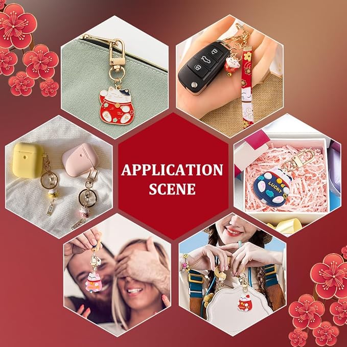 PH PandaHall 8pcs Beckoning Cat Keychains Lucky Cat Keychain Keyrings Japanese Maneki Neko Fortune Pendants Wealth Health Cat Ornament Mobile Phone Pendant for Cell Phone Backpack Wallet Christmas