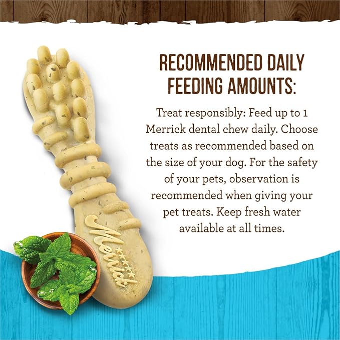 Merrick Fresh Kisses Natural Dental Chews Toothbrush Shape Treat Infused With Real Mint Medium Dogs - 6 ct. Bag