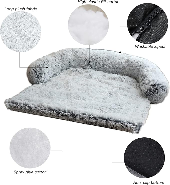 Calming Dog Bed Fluffy Plush Dog Mat for Furniture Protector with Removable Washable Cover for Large Medium Small Dogs and Cats (Large, Light Grey)