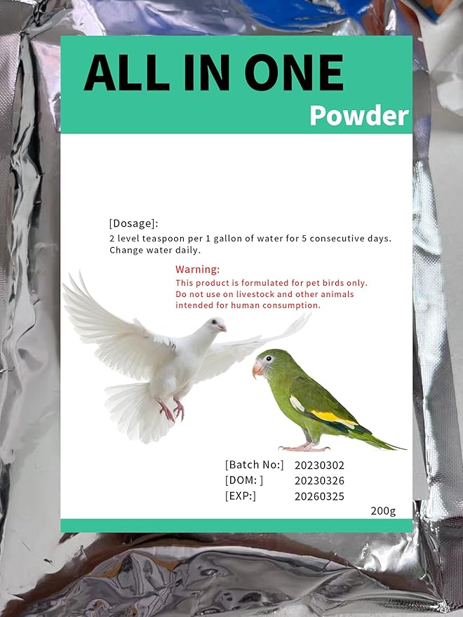 All in One Powder for Bird Aviary, Pigeons, Canary, Finches, Parakeet, Cockatiels, Parrots and Cage Small Birds