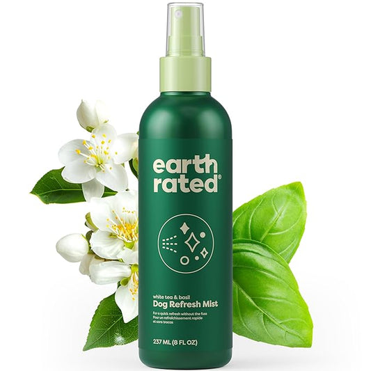 Earth Rated Dog Deodorizing Spray, Conditioning & Odor-Eliminating Dog & Puppy Perfume, For All Coat Types, Refreshing White Tea & Basil Scent, 8 oz.