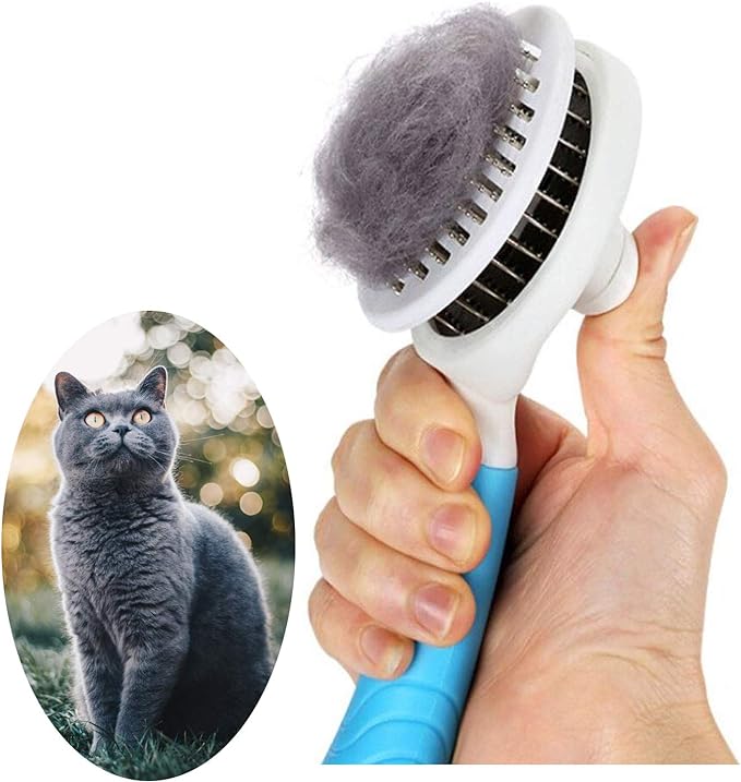 Cat Grooming Brush, Self Cleaning Slicker Brushes for Dogs Cats Pet Grooming Brush Tool Gently Removes Loose Undercoat, Mats Tangled Hair Slicker Brush for Pet Massage- Upgraded (BLUE)