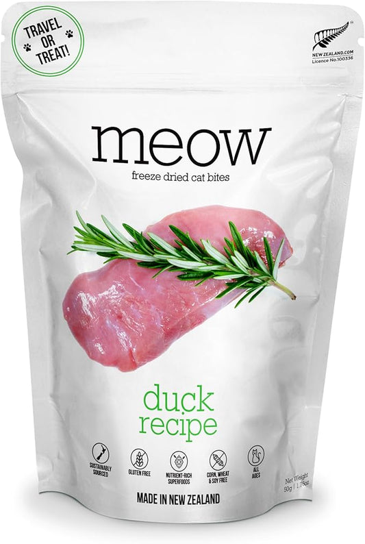 Meow Duck Freeze Dried Raw Cat Food, Mixer, or Topper, or Treat - High Protein, Natural, Limited Ingredient Recipe 1.76 oz