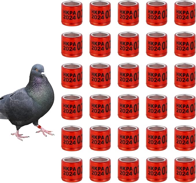50Pcs Aluminium Pigeon Leg Rings with 2024 HKPA Training Identify Birds Leg Ring for Pigeon Quail Parrot(8mm Red)