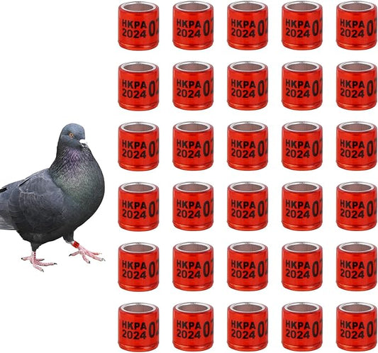 50Pcs Aluminium Pigeon Leg Rings with 2024 HKPA Training Identify Birds Leg Ring for Pigeon Quail Parrot(8mm Red)