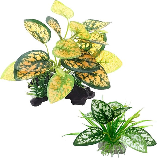 Reptile Artificial Plants, Terrarium Plants Decorations Supplies, Aquarium Fish Tank Plant, Amphibian Habitat Hideout Tank Accessories (M Set-2pcs/C)