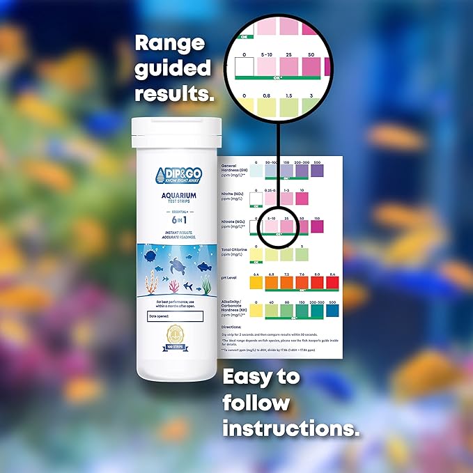 DIP & GO Aquarium Test Strips. Aquarium Water Test Kit and Ammonia Test Kit for Aquarium. Range-Guided and Easy-to-Read, Color Corrected Results. Aquarium Test. (Ammonia & 6-in-1 Combo)