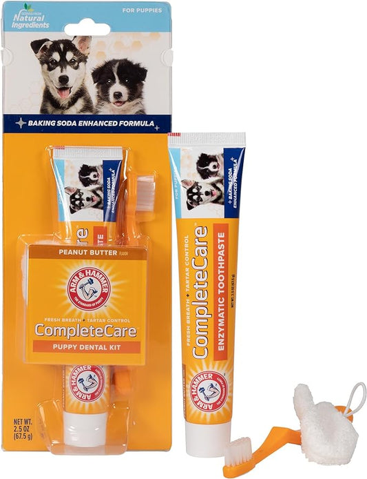 Arm & Hammer for Pets Complete Care Puppy Dental Kit | includes 2.5 oz Dog Toothpaste in Peanut Butter Flavor, Small Dog Toothbrush for Small Dogs and Puppies, and Microfiber Finger Brush