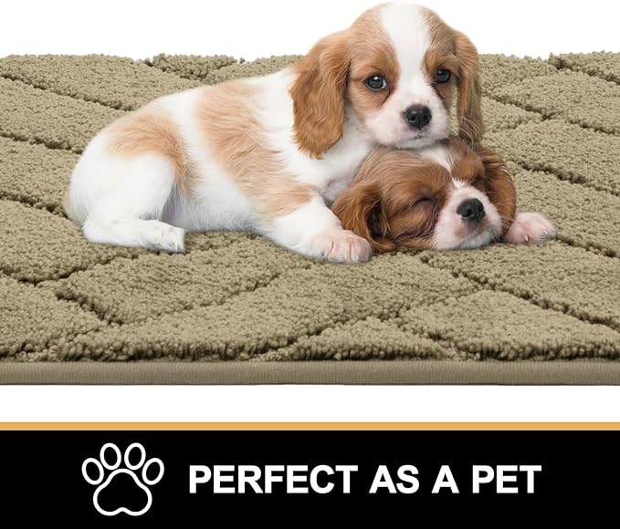 Tindbea Dog Mat for Muddy Paws,Absorbs Moisture Dirt Non-Slip Washable Mud Mat for Dogs,Soft Rubber Backing Front Inside Pet Rug for Entryway, Mud Dog Paws, Patio(20"x48",Latte)