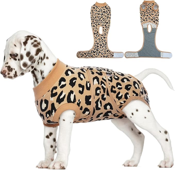 FUAMEY Recovery Suit for Dogs After Surgery,Soft Breathable Dog Bodysuit E-Collar & Cone Alternative Surgical Suit,Male Female Dog Neuter Spay Suits Anti Licking Wounds Onesie Brown Leopard XS