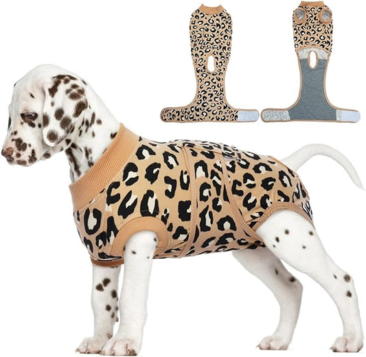 FUAMEY Recovery Suit for Dogs After Surgery,Soft Breathable Dog Bodysuit E-Collar & Cone Alternative Surgical Suit,Male Female Dog Neuter Spay Suits Anti Licking Wounds Onesie Brown Leopard S