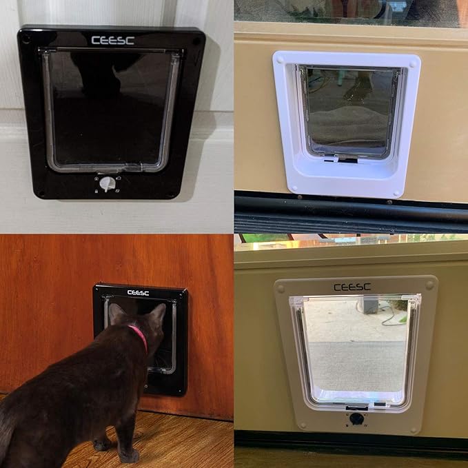 CEESC Large Cat Doors, Magnetic Pet Door with 4 - Way Rotary Lock for Cats, Kitties and Kittens, Upgraded Version (Large, Black)