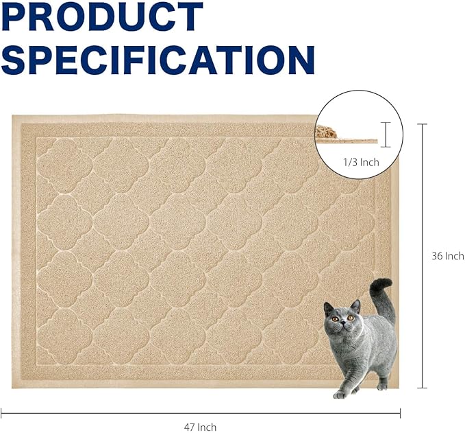 WePet Cat Litter Box Mat, Kitty Premium PVC Pad, Durable Trapping Rug, Phthalate Free, Urine-Resistant, Scatter Control, XXL 47 x 36 Inch, Beige