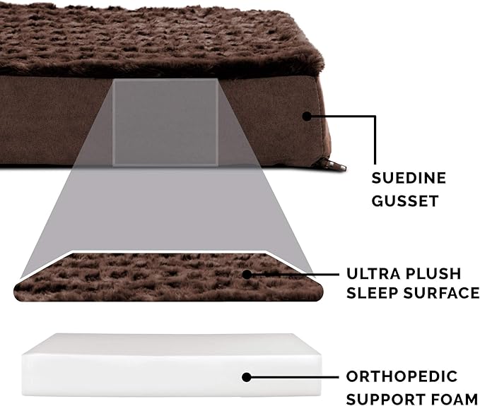 Furhaven Orthopedic Dog Bed for Large/Medium Dogs w/ Removable Washable Cover, For Dogs Up to 55 lbs - Ultra Plush Faux Fur & Suede Mattress - Chocolate, Large