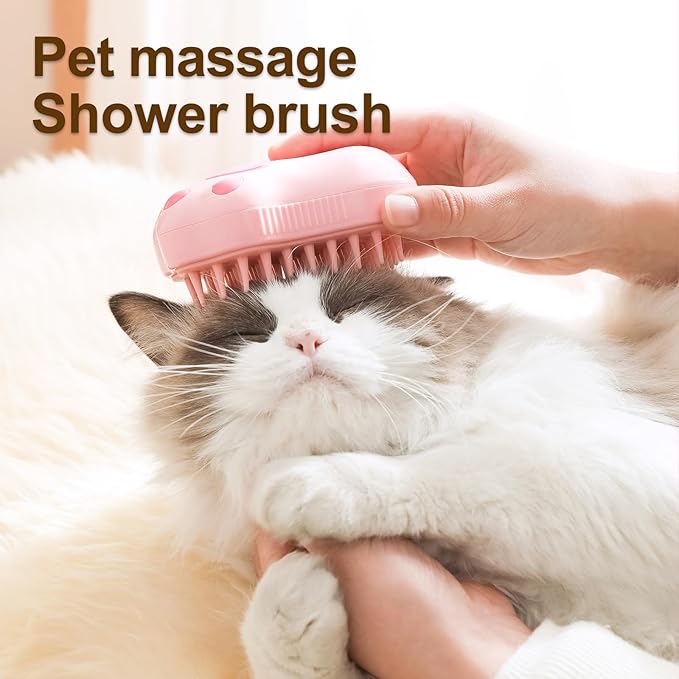 Cat Steam Brush, 3 in 1 Cat Steamy Brush, Silicone Massage Grooming Brush, Pet Hair Cleaning Brush Comb for Cats Dogs(Pink Cat Paw)