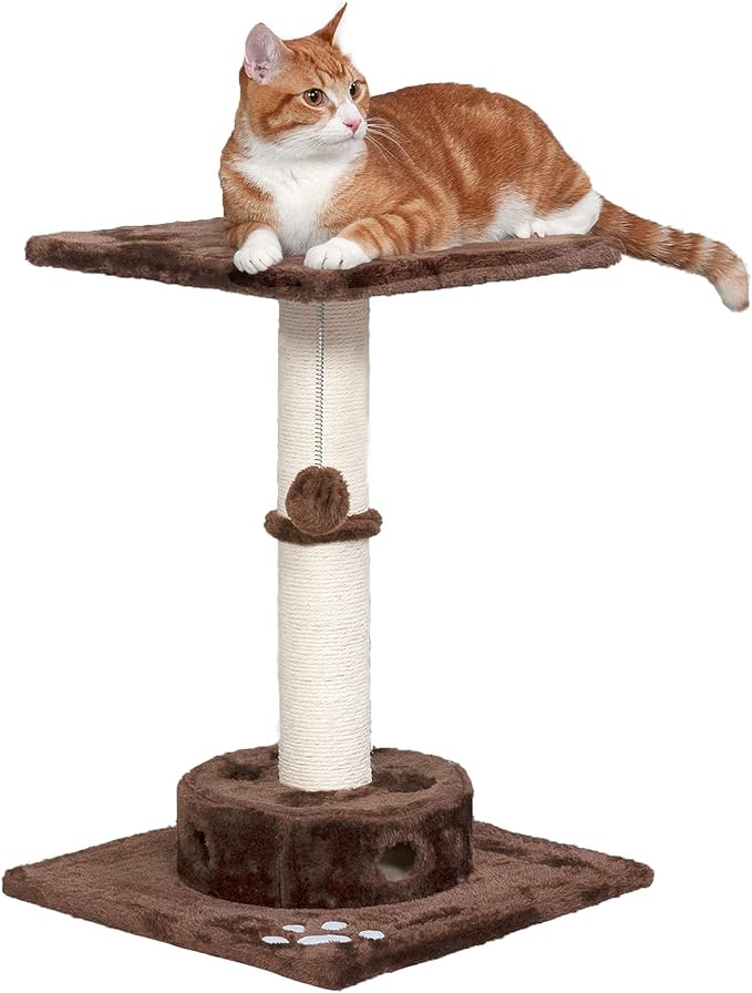 Furhaven 22.5" Tall Cat Tree for Indoor Cats, Ft. Sisal Scratching Post, Plush Ball Toy, & Busy Box Toy - Tiger Tough Scratching Post Interactive Playground - Brown, One Size