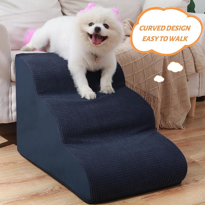 Dog Stairs and Steps for Beds Or Couches, 3-Step Pet Stairs & Steps for Small Dogs and Cats, Soft and Non-Slip Dog Ramp for Older Dogs,Pet with Joint Pain,Easy to Walk