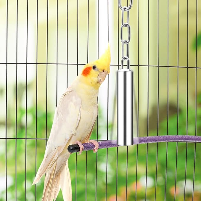 Stainless Steel Bell Toy Bird Cage Hanging Bite Toy for Parrot Parakeet Budgie Cockatiel Conure African Greys (S)