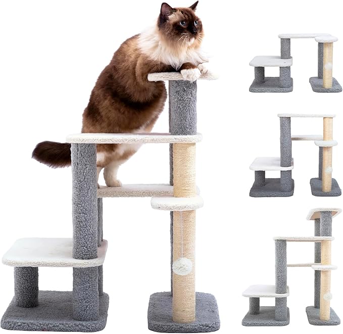 Pet Stairs for Small Dogs - Cat Scratching Post Pet Steps for High Beds and Couch,High-Strength Boards Covered in Natural Sisal Rope for Kittens Dogs Climbing Playing, 3 Combination Options