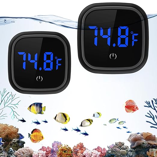 Newest Aquarium Thermometer, 2 Pack Wireless Digital Fish Tank Thermometer, Large LED HD Display, ±0.18°F High Precision, Fahrenheit Tank Temperature Measurement for Fish, Axolotl (Black)