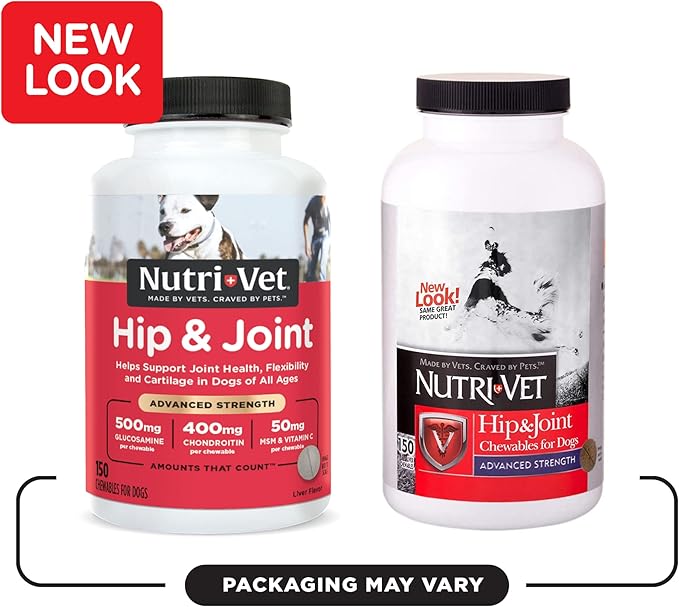 Nutri-Vet Advanced Strength Hip & Joint Chewable Dog Supplements | Formulated with Glucosamine & Chondroitin to Support Dog Cartilage & Mobility | 150 Tablets,RED