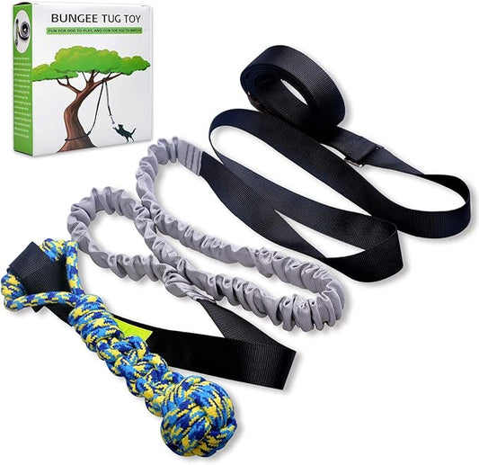 LOOBANI Outdoor Bungee Tug Toy，Dog Toy Hanging from Tree for Small to Large Dogs, Interactive Exercise Play Cord & Tether with Chew Rope Toy (Black)