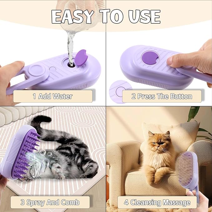 Cat Steam Brush, Cat Spray Comb, Pet Massage Shedding Brush, Rechargeable Silicone Steam Hair Brush, Multi-functional Cat And Dog Hair Brush,Cat Hair Steam Brush