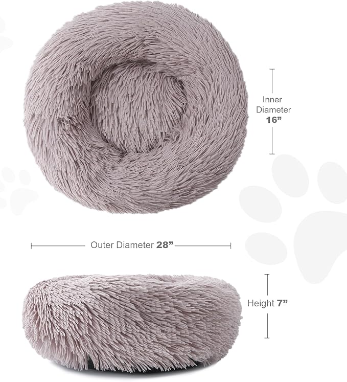 Aurako Cat Bed Dog Bed Round Cushion Pet Bed Mat Ultra Soft Plush Donut Sofa Comfortable Pillow Machine Washable Pet Cuddle Beds for Kitten Small Medium Large Dogs Cats 28" Taupe