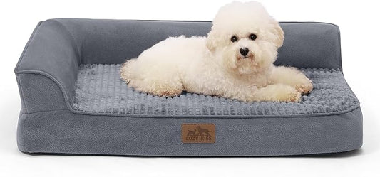 Orthopedic Dog Bed for Medium Sized Dogs,Waterproof Dog Sofa Beds with Sides, Supportive Foam Pet Couch Bed with Removable Washable Cover,Waterproof Lining and Nonskid Bottom,Grey(L-Shaped)