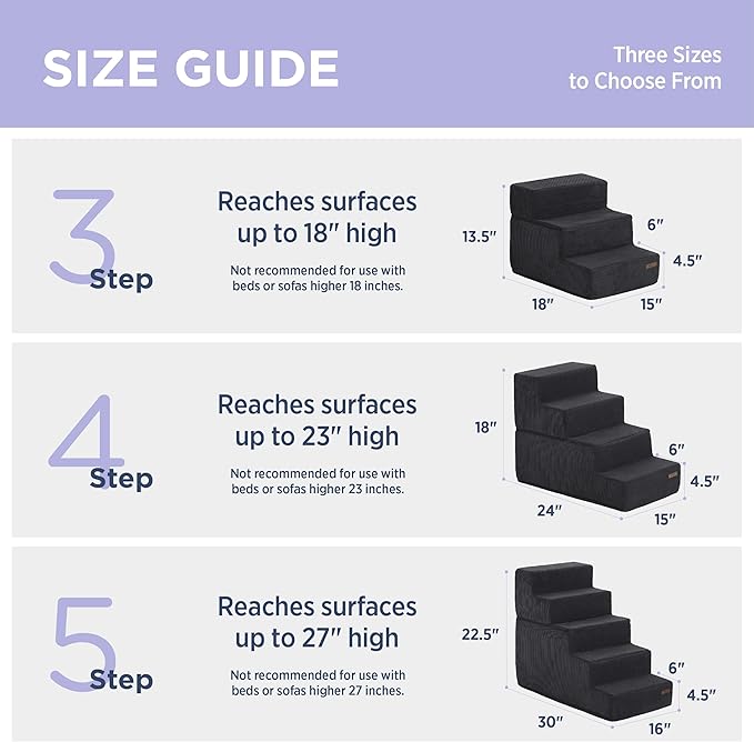 Lesure Dog Stairs for Small Dogs - Pet Stairs for Beds and Couch, Folding Pet Steps with CertiPUR-US Certified Foam for Cat and Doggy, Non-Slip Bottom Dog Steps, Black, 5 Steps