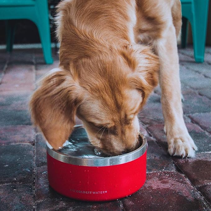 Coldest Dog Bowl, Anti Rust Metal & Non Slip Dog Bowls Large, Spill Proof Heavy Duty 3 Layers Insulated Dog Bowl, Food & Water Bowl for Dogs, Cats, Dishwasher Safe (100 oz, Candy Red Glitter)