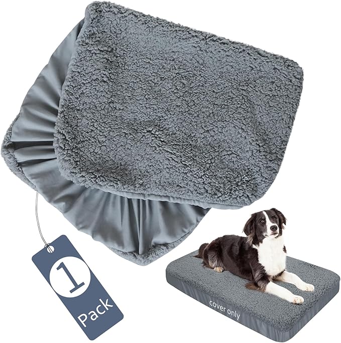 Dog Bed Covers Soft Plush Replacement Washable, Waterproof Dog Bed Liner Grey, Dog Mattress Cover, Pet Bed Cover 41x29 Inches, for Dog/Cat, Cover Only