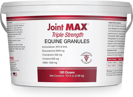 Joint MAX Triple Strength EQ GRANULES for Horses - Support Joint Health - Glucosamine, Chondroitin - Vitamins, Minerals, Omega 3 Fatty Acids, Antioxidants - 180 Doses