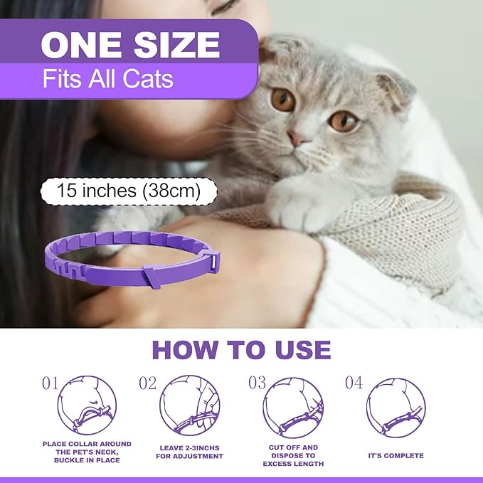 4 Pack Calming Collar for Cats, Cat Collars Efficient Relieve Reduce Anxiety Stress，Make Comfortable Relaxed，Pheromones Collar, Cat Calming Collar Kitten Supplies, Lasting 60 Days, Purple