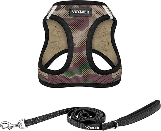 Voyager Step-in Air All Weather Mesh Harness and Reflective Dog 5 ft Leash Combo with Neoprene Handle, for Small, Medium and Large Breed Puppies by Best Pet Supplies - Army Base, S