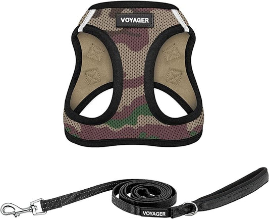 Voyager Step-in Air All Weather Mesh Harness and Reflective Dog 5 ft Leash Combo with Neoprene Handle, for Small, Medium and Large Breed Puppies by Best Pet Supplies - Army Base, L