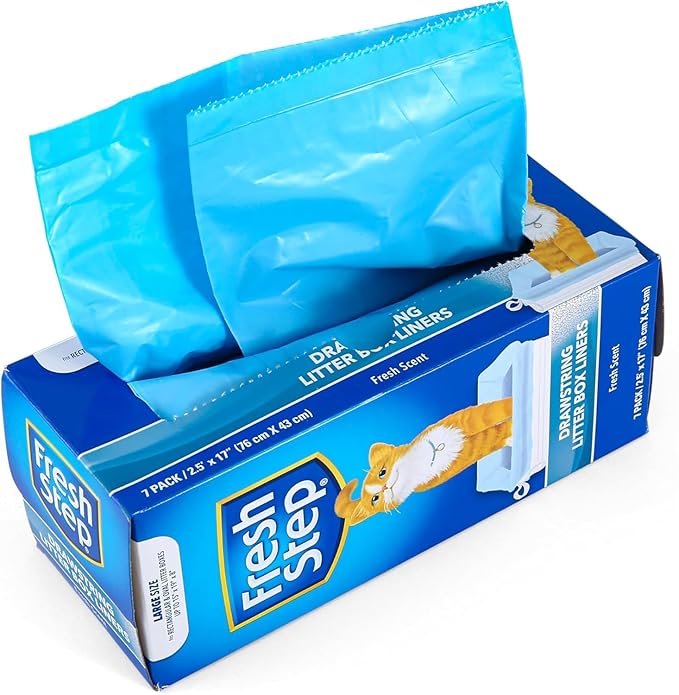 Fresh Step Drawstring Large Litter Box Liners | Heavy Duty Liners for Cat Litter Box | Scented & Unscented Available | Quick & Easy Cleanup, Scented, Large - 4 Pack