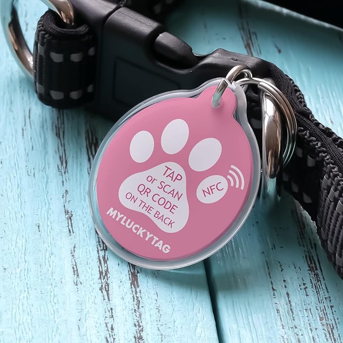 MYLUCKYTAG NFC & QR Code Smart Pet ID Tag Personalized Dog Cat Tag, Online Pet Profile, Pet Location Alert Email