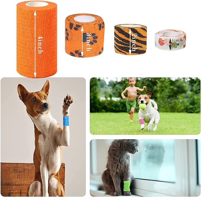 30 Rolls Self Adhesive Bandage Wrap 1/2 /3/4 Inch Four Size Wrap Cohesive Bandage for Dogs Dogs Cats Horses Birds Animals Non-Woven Strong Sports Tape for Wrist Healing Ankle Sprain & Swelling