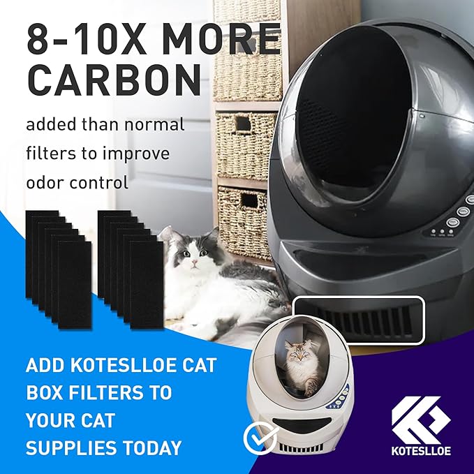 Carbon Filters for Litter Box Automated, 12 Pack Replacement Filters 9"×3" Thickened Type, Activated Carbon Filters Absorb Odor & Dust Control Moisture