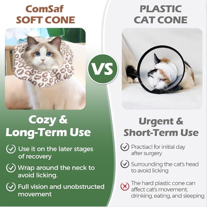 ComSaf Cat Cone Collar Soft - Cat Cones to Stop Licking e Collar for Cats After Surgery, Elizabethan Collar for Cats Kitten Recovery, Comfortable Soft e Collar Cone for Medium Cats, Brown Leopard, M